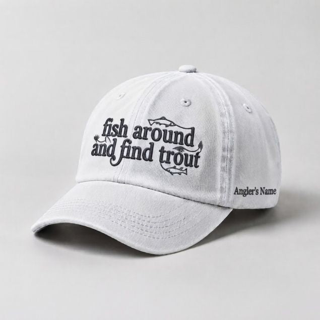 Trout Fishing Hat, Custom Name Embroidered Cap, Personalized Angler Gift