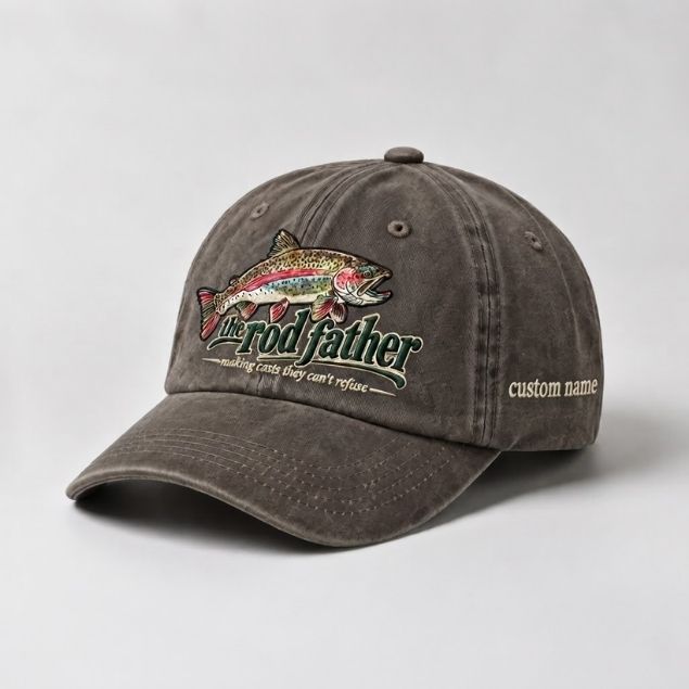 The Rod Father Custom Name Trout Fishing Embroidered Hat, Angler Lifestyle Cap