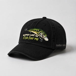 Women Want Me Fish Fear Me Largemouth Bass Lure Embroidered Custom Name Fishing Cap, Funny Bass Fishing Gift - 2