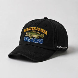 Master Baiter Bass Fishing Hat, Largemouth Bass Embroidered Cap with Custom Name - 2