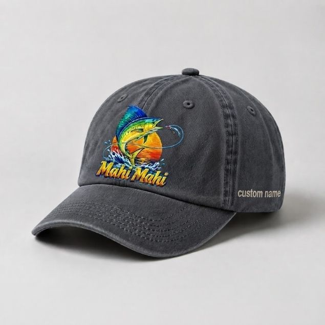 Mahi Mahi Custom Name Embroidered Fishing Hat, Saltwater Fishing Gift