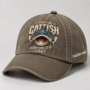 I Fish For Catfish  Everything Else Is Bait Embroidered Baseball Cap, Custom Name Fishing Hat, Vintage Catfish Graphic Trucker Style Hat - 6
