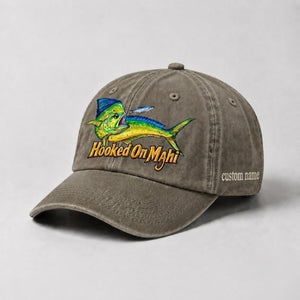 Hooked On Mahi Custom Name Embroidered Fishing Hat, Dorado Fish Cap - 6