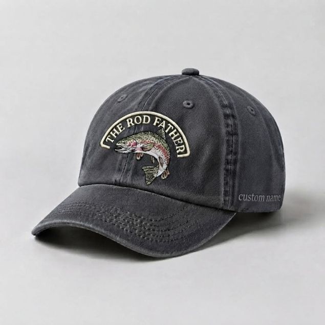 The Rod Father Hat Custom Name Rainbow Trout Embroidered Fishing