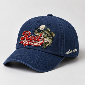 Grandpa Bass Fishing Dad Hat, Custom Name Embroidered Baseball Cap - 3