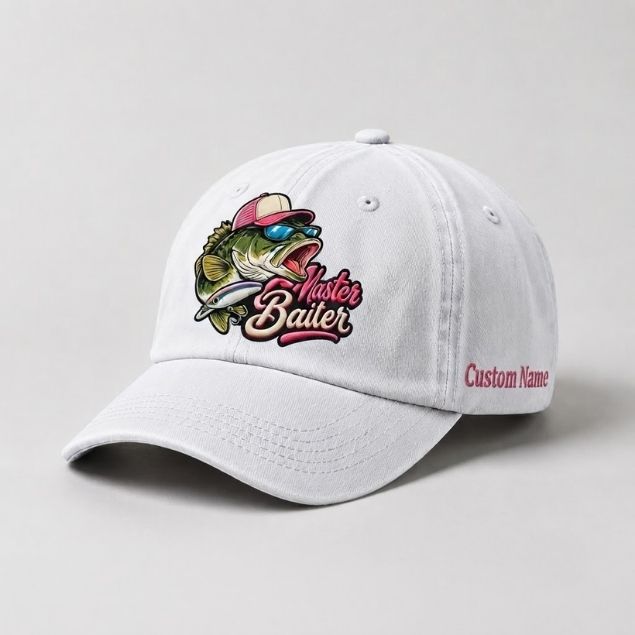 Master Baiter Custom Name Embroidered Hat Fishing, Largemouth Bass Fish Hat, Gift for Women Anglers