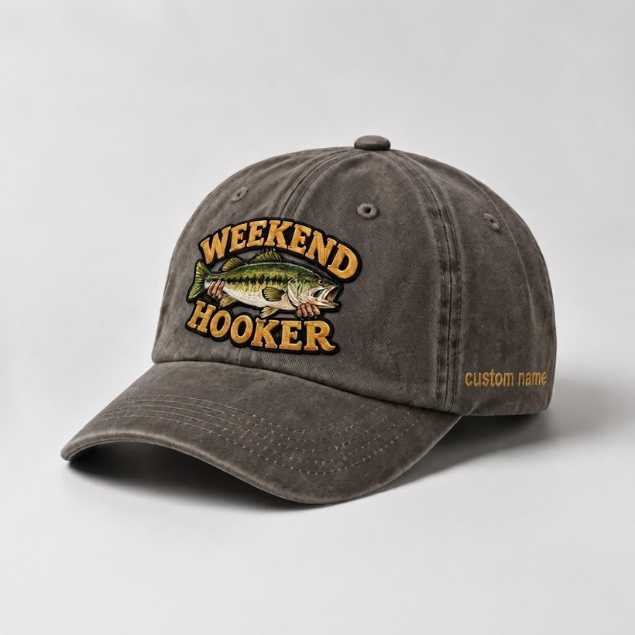 Weekend Hooker Largemouth Bass Embroidered Hat, Classic Bass Fishing Cap