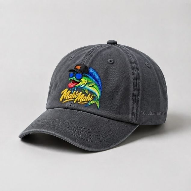 Mahi Mahi Hat Custom Name Embroidered Fishing Cap, Offshore Angler Hat
