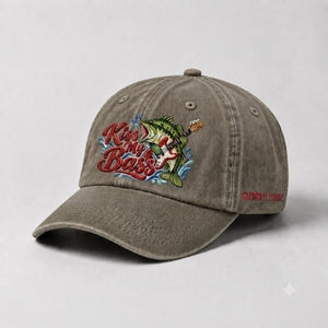 Kiss My Bass Custom Name Embroidered Hat, Largemouth Bass Guitar Fishing Hat - 6