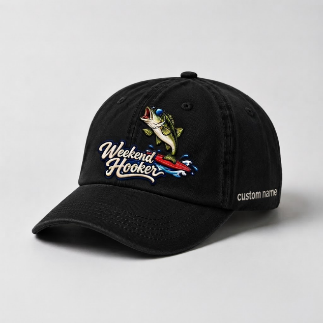 Weekend Hooker Custom Largemouth Bass Embroidered Hat, Surfing Bass Fishing Cap