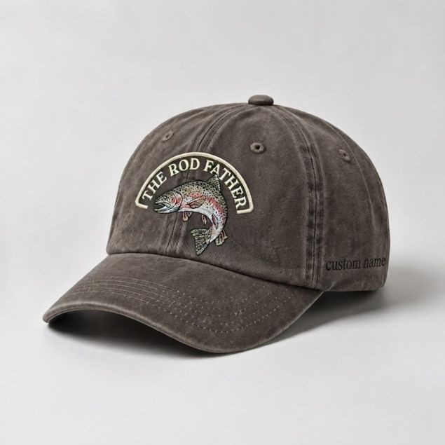 The Rod Father Hat Custom Name Rainbow Trout Embroidered Fishing