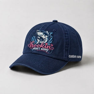 Hookin Ain't Easy Bass Fish Embroidered Hat, Custom Name Fishing Cap for Women - 3