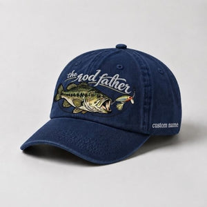 The Rod Father Largemouth Bass Embroidered Hat, Custom Name Fishing Cap, Bass Lure Fishing Hat - 3