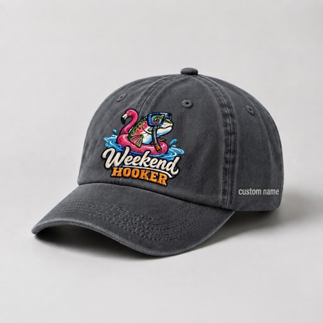 Weekend Hooker Rainbow Trout Embroidered Hat Custom Name Fishing