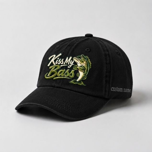 Kiss My Bass Hat Custom Name Embroidered Largemouth Bass Fishing