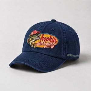 Hookin Aint Easy Bass Fish Custom Name  Embroidery Cap, Vintage Washed Cotton Hat For Women - 3