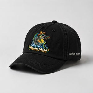 Mahi Mahi Custom Name Embroidered Fishing Hat, Skeleton Fish Hat - 2