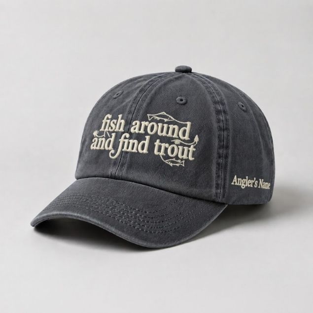 Trout Fishing Hat, Custom Name Embroidered Cap, Personalized Angler Gift