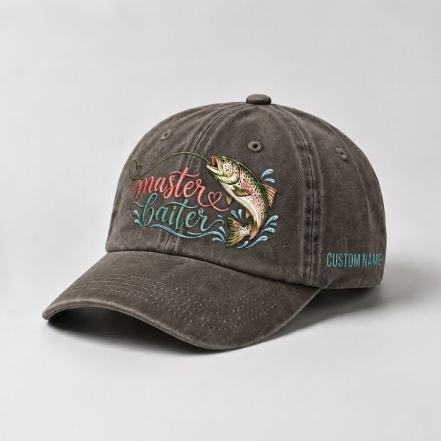 Master Baiter Trout Embroidered Hat, Custom Name Fishing Hat for Women