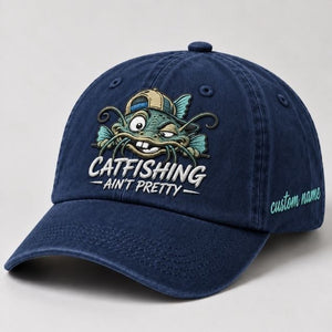 Catfishing Ain'T Pretty Embroidered Dad Hat – Custom Name Personalized Fishing Catfish Graphic Cap, Vintage Outdoor Streetwear Hat - 3