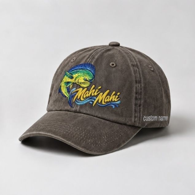 Mahi Mahi Custom Name Embroidered Fishing Hat, Offshore Angler Gift