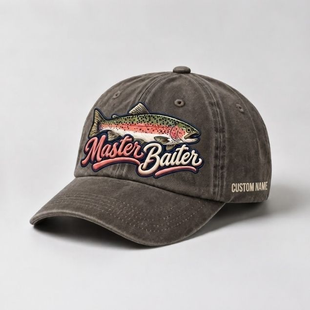 Master Baiter Trout Fishing Custom Name  Embroidered Cap, Cute Fish Outdoors Hat Gift for Women