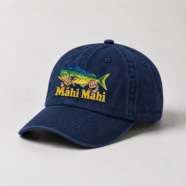 Mahi Mahi Custom Name Embroidered Fishing Hat, Big Catch Fisherman Gift