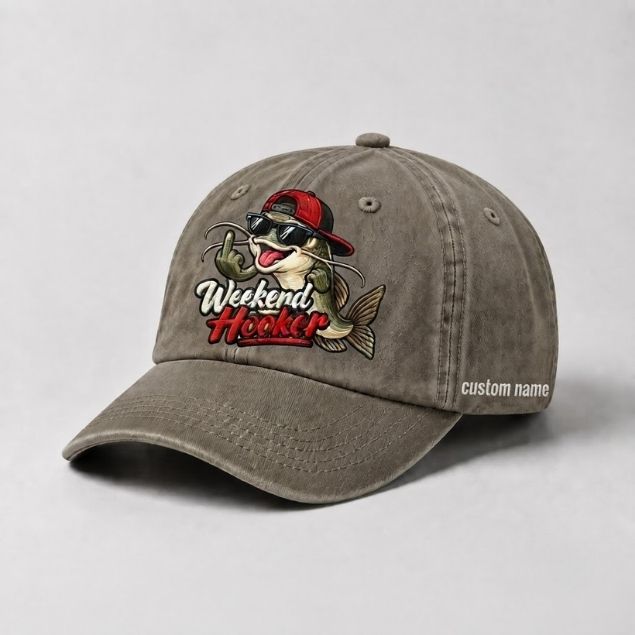 Weekend Hooker Custom Name Catfish Embroidered Hat Fisherman Gift
