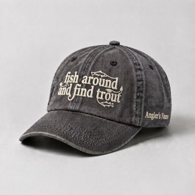 Trout Fishing Hat, Custom Name Embroidered Cap, Personalized Angler Gift