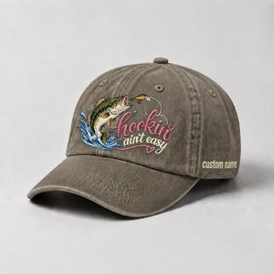 Hookin Ain't Easy Custom Name Largemouth Bass Fishing Embroidered Hat for Women - 6
