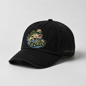 Kiss My Bass Custom Name Embroidered Hat, Largemouth Bass Sunglasses Fishing Hat - 2