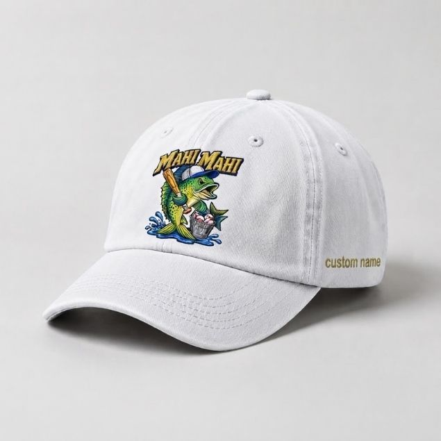 Mahi Mahi Baseball Custom Name Embroidered Fishing Hat, Funny Angler Hat
