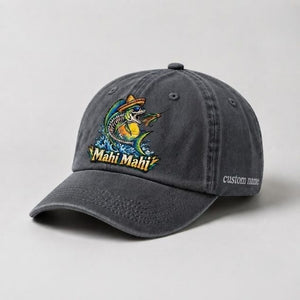 Mahi Mahi Custom Name Embroidered Fishing Hat, Skeleton Fish Hat - 1