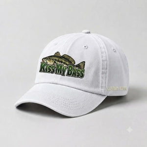 Kiss My Bass Custom Name Embroidered Hat, Largemouth Bass Fishing Cap Gift - 4