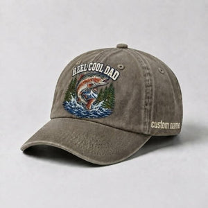 Reel Cool Dad Custom Name Embroidered  Hat, Vintage Washed Fishing Dad Cap, Angler Father's Day Gift - 6