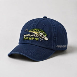 Women Want Me Fish Fear Me Largemouth Bass Lure Embroidered Custom Name Fishing Cap, Funny Bass Fishing Gift - 3
