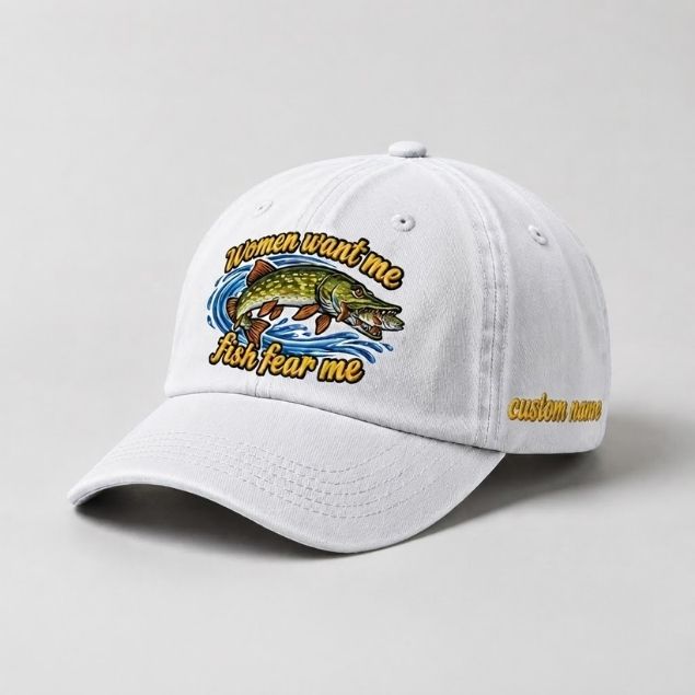 Women Want Me Fish Fear Me Northern Pike Custom Name Embroidered  Fishing Cap, Funny Pike Fisherman Gift