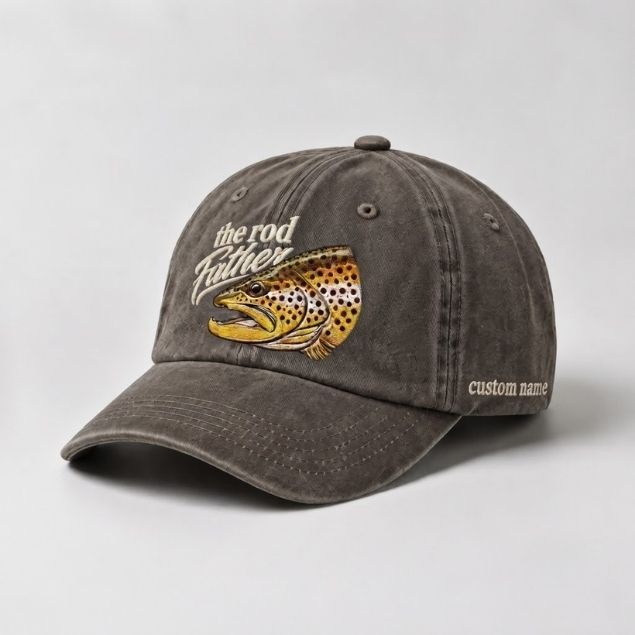 The Rod Father Trout Embroidered Hat, Custom Name Fishing Hat For Fisherman