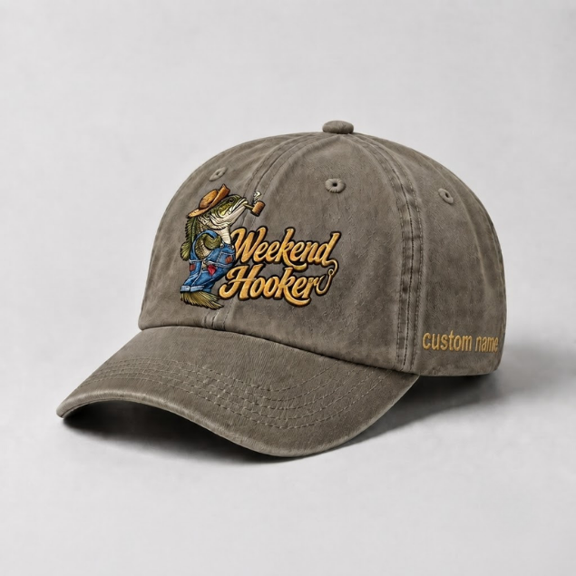 Weekend Hooker Custom Name Largemouth Bass Embroidered Hat, Fishing Gift For Him