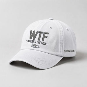 WTF Where's The Fish Custom Name Embroidered Vintage Washed Cotton Baseball Cap, Funny Fishing Gift Hat - 4
