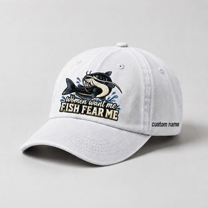 Women Want Me Fish Fear Me Catfish Hat, Custom Name Embroidered Fishing Cap - 4