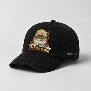 Women Want Me Fish Fear Me Rainbow Trout Embroidered Custom Name Funny Grumpy Fishing Cap - 2
