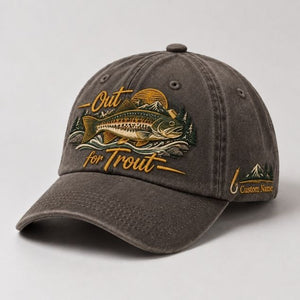 Vintage Trout Fishing Embroidered Hat Design, Custom Fisherman Cap Artwork - 5