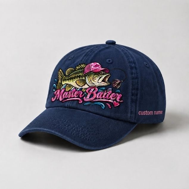 Master Baiter Largemouth Bass Custom Name Embroidered Hat for Women