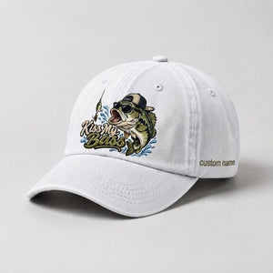 Kiss My Bass Custom Name Embroidered Hat, Funny Largemouth Fisherman Cap Gift - 4