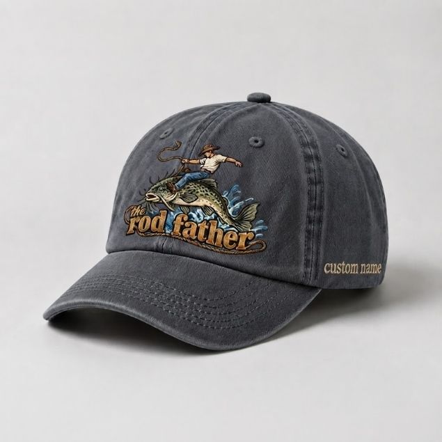 The Rod Father Bass Fishing, Custom Name Embroidered Hat, Funny Fisherman Hat