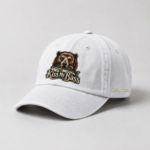 Kiss My Bass Custom Name Embroidered Hat, Largemouth Bass Bear Fishing Hat - 4