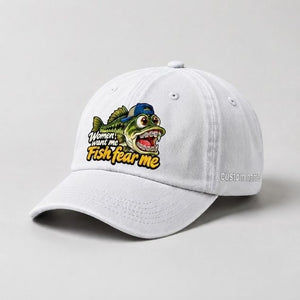 Women Want Me Fish Fear Me Largemouth Bass Custom Name Funny Embroidered Fishing Cap, Fisherman Gift - 4