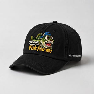 Women Want Me Fish Fear Me Largemouth Bass Custom Name Funny Embroidered Fishing Cap, Fisherman Gift - 2