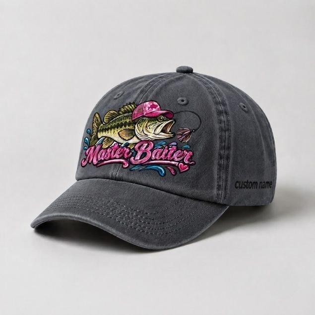 Master Baiter Largemouth Bass Custom Name Embroidered Hat for Women